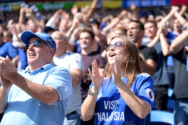 020918 - Cardiff City v Arsenal - Premier League - Cardiff City fans celebrate their sides first goal in the Premier League