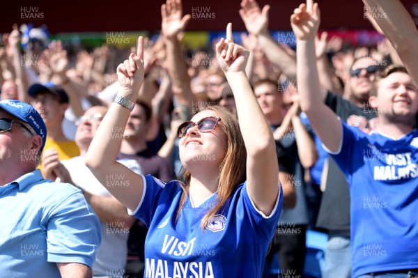020918 - Cardiff City v Arsenal - Premier League - Cardiff City fans celebrate their sides first goal in the Premier League