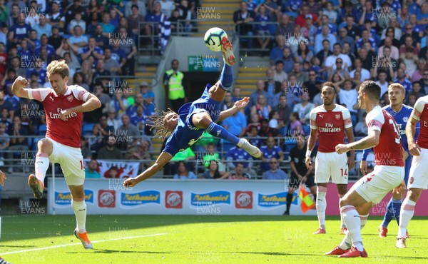 020918 - Cardiff City v Arsenal, Premier League - Bobby Decordova-Reid of Cardiff City tries a spectacular shot at goal