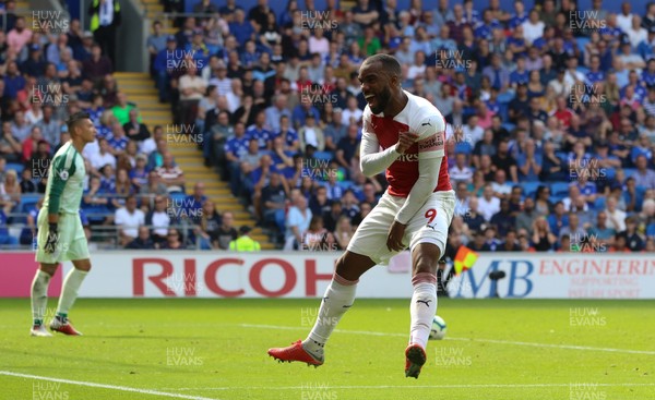 020918 - Cardiff City v Arsenal, Premier League - Alexandre Lacazette of Arsenal celebrates after Arsenal score the second goal