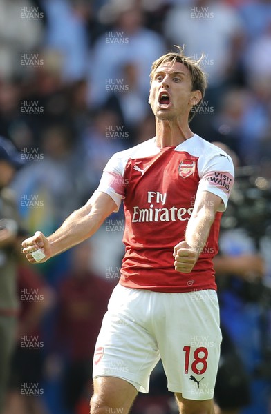 020918 - Cardiff City v Arsenal, Premier League - Nacho Monreal of Arsenal celebrates at the end of the match