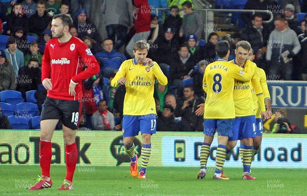 301113 - Cardiff City vs Arsenal - Barclays Premier League - Aaron Ramsey's muted celebration for Arsenal's 3rd goal(c) Huw Evans Agency