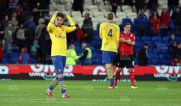 301113 - Cardiff City vs Arsenal - Barclays Premier League - Aaron Ramsey salutes the Cardiff fans at the final whistle(c) Huw Evans Agency