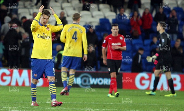 301113 - Cardiff City vs Arsenal - Barclays Premier League - Aaron Ramsey salutes the Cardiff fans at the final whistle(c) Huw Evans Agency