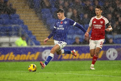 111125 - Cardiff City v Arsenal U21 - Vertu Trophy - Troy Perrett of Cardiff City scores a goal