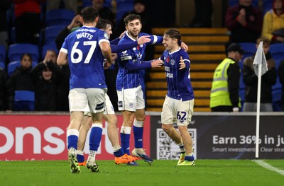 111125 - Cardiff City v Arsenal U21 - Vertu Trophy - Trey George of Cardiff City celebrates scoring a goal with team mates