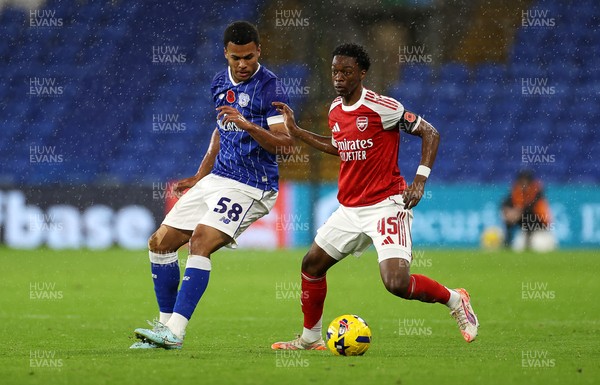 111125 - Cardiff City v Arsenal U21 - Vertu Trophy - Osman Kamara of Arsenal U21 is challenged by T-Jay Parfitt of Cardiff City 