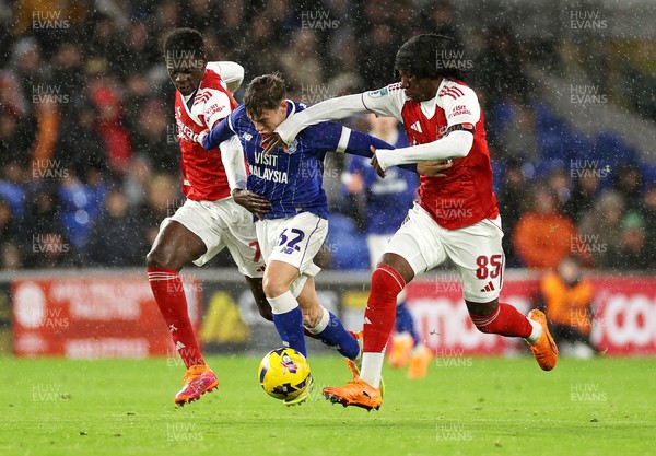 111125 - Cardiff City v Arsenal U21 - Vertu Trophy - Trey George of Cardiff City is challenged by Josiah King of Arsenal U21 