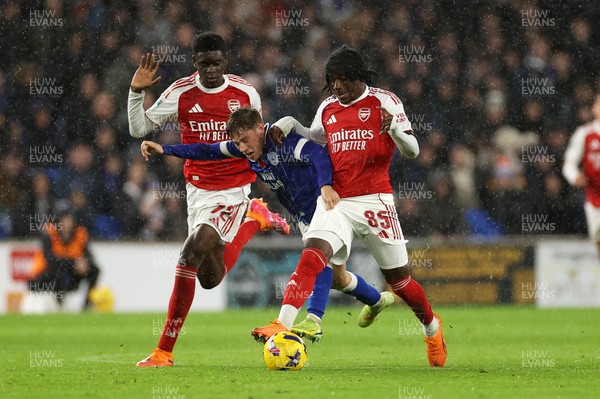 111125 - Cardiff City v Arsenal U21 - Vertu Trophy - Trey George of Cardiff City is challenged by Josiah King of Arsenal U21 