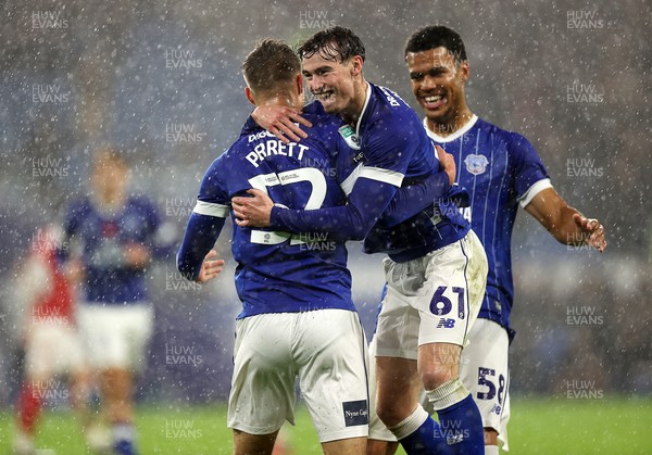111125 - Cardiff City v Arsenal U21 - Vertu Trophy - Troy Perrett of Cardiff City celebrates scoring a goal with team mates