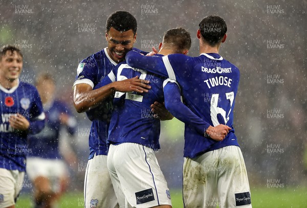 111125 - Cardiff City v Arsenal U21 - Vertu Trophy - Troy Perrett of Cardiff City celebrates scoring a goal with team mates