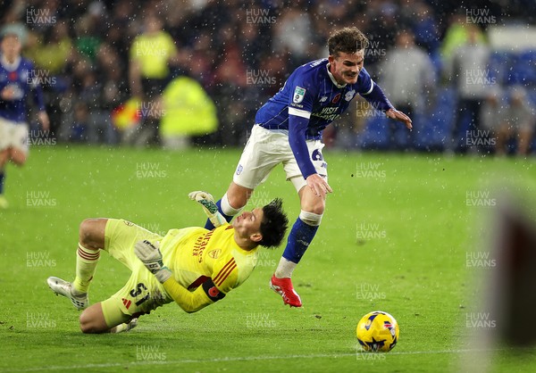111125 - Cardiff City v Arsenal U21 - Vertu Trophy - Alexei Rojas of Arsenal U21 tackle on Cody Twose of Cardiff City gets him a red card