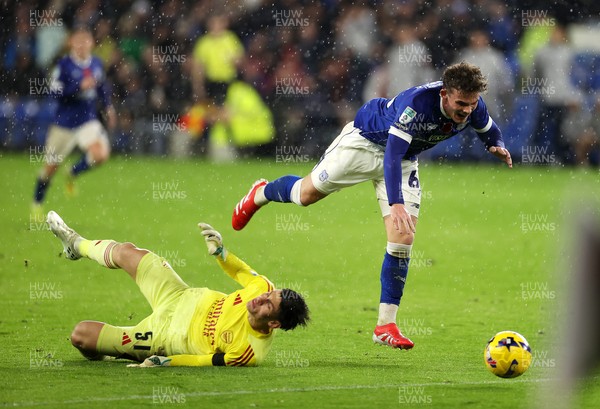 111125 - Cardiff City v Arsenal U21 - Vertu Trophy - Alexei Rojas of Arsenal U21 tackle on Cody Twose of Cardiff City gets him a red card