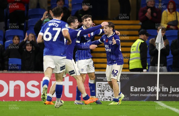 111125 - Cardiff City v Arsenal U21 - Vertu Trophy - Trey George of Cardiff City celebrates scoring a goal with team mates