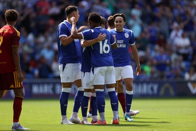 010826 - Cardiff City v AS Roma - Pre Season Friendly - Cian Ashford of Cardiff celebrates scoring a goal with team mates