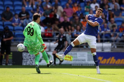010826 - Cardiff City v AS Roma - Pre Season Friendly - Yousef Salech of Cardiff gets the ball past keeper Mile Svilar of Roma to score a goal