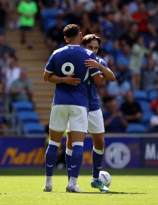 010826 - Cardiff City v AS Roma - Pre Season Friendly - Yousef Salech of Cardiff celebrates scoring a goal with team mate Cian Ashford