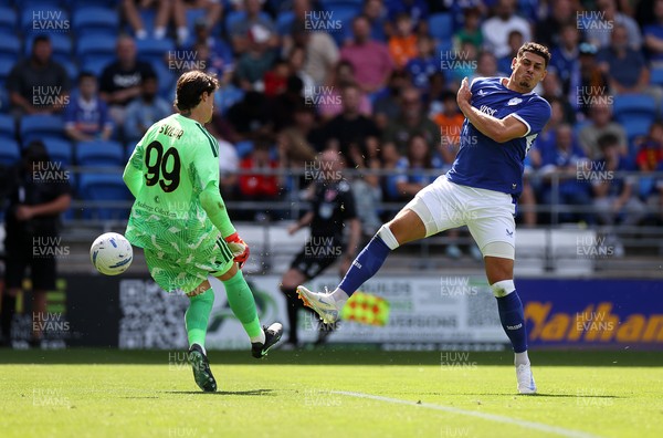 010826 - Cardiff City v AS Roma - Pre Season Friendly - Yousef Salech of Cardiff gets the ball past keeper Mile Svilar of Roma to score a goal