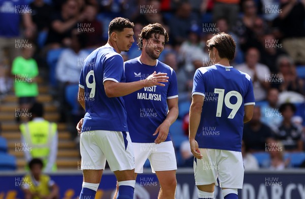 010826 - Cardiff City v AS Roma - Pre Season Friendly - Yousef Salech of Cardiff celebrates scoring a goal with team mates