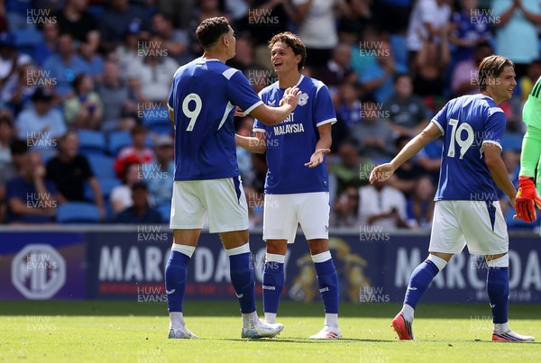 010826 - Cardiff City v AS Roma - Pre Season Friendly - Yousef Salech of Cardiff celebrates scoring a goal with team mate Cian Ashford