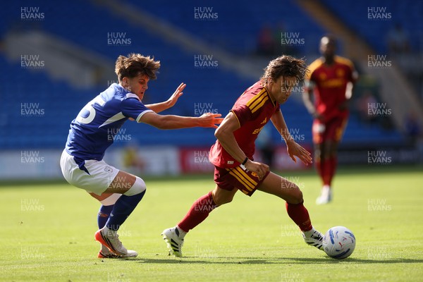 010826 - Cardiff City v AS Roma - Pre Season Friendly - Giorgio De Marzi of Roma is challenged by Robert Tankiewicz of Cardiff 