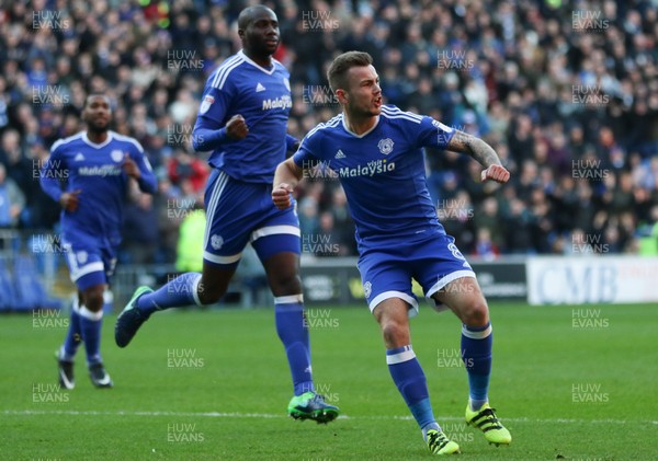 020117 - Cardiff City v Aston Villa, Sky Bet Championship - Joe Ralls of Cardiff City celebrates after scoring goal by Gareth Everett