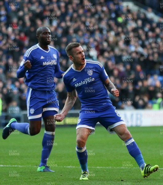 020117 - Cardiff City v Aston Villa, Sky Bet Championship - Joe Ralls of Cardiff City celebrates after scoring goal by Gareth Everett