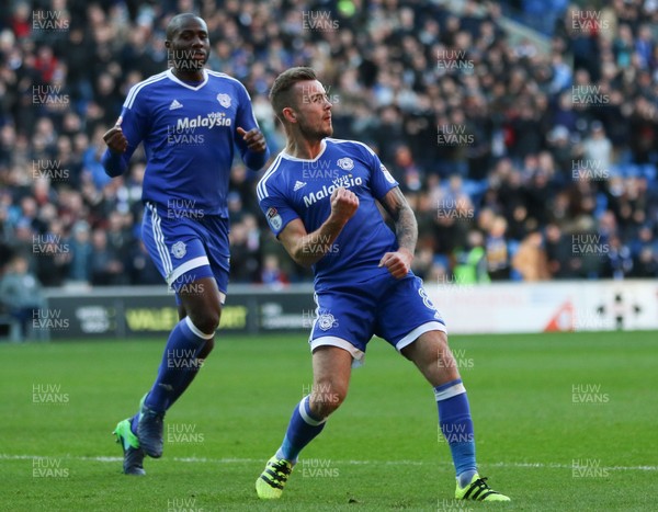 020117 - Cardiff City v Aston Villa, Sky Bet Championship - Joe Ralls of Cardiff City celebrates after scoring goal by Gareth Everett