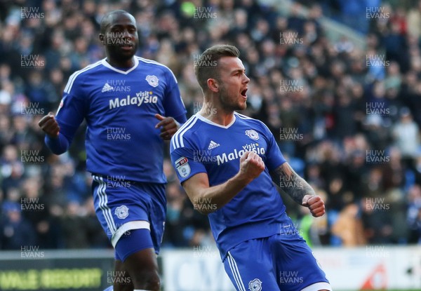 020117 - Cardiff City v Aston Villa, Sky Bet Championship - Joe Ralls of Cardiff City celebrates after scoring goal by Gareth Everett