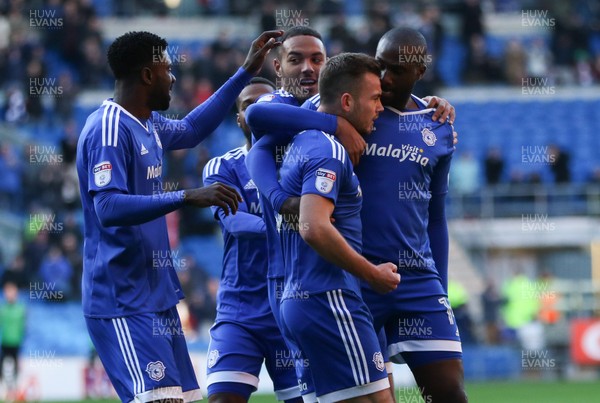 020117 - Cardiff City v Aston Villa, Sky Bet Championship - Joe Ralls of Cardiff City celebrates after scoring goal by Gareth Everett