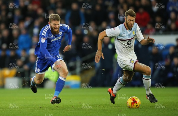 020117 - Cardiff City v Aston Villa, Sky Bet Championship - Aron Gunnarsson of Cardiff City takes on Nathan Baker of Aston Villa by Gareth Everett