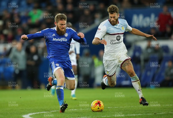 020117 - Cardiff City v Aston Villa, Sky Bet Championship - Aron Gunnarsson of Cardiff City takes on Nathan Baker of Aston Villa by Gareth Everett