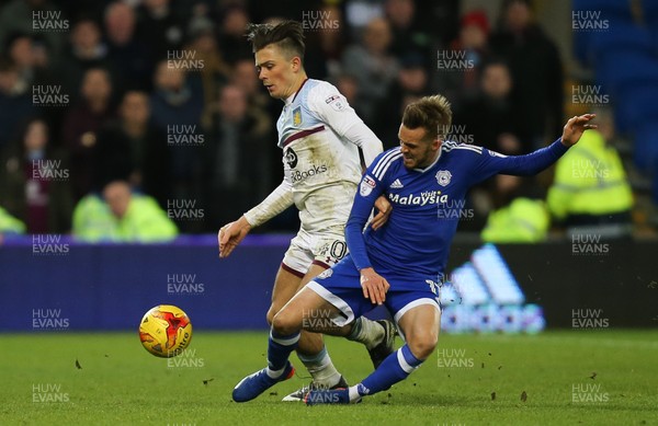 020117 - Cardiff City v Aston Villa, Sky Bet Championship - Jack Grealish of Aston Villa and Craig Noone of Cardiff City compete for the ball by Gareth Everett