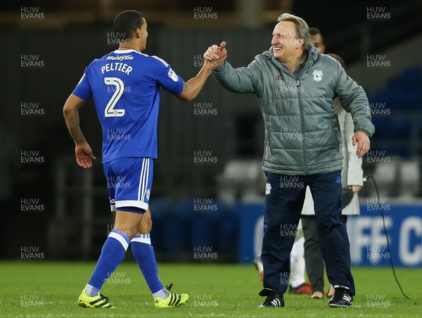 020117 - Cardiff City v Aston Villa, Sky Bet Championship - Cardiff City manager Neil Warnock celebrates with Lee Peltier of Cardiff City at the end of the match by Gareth Everett