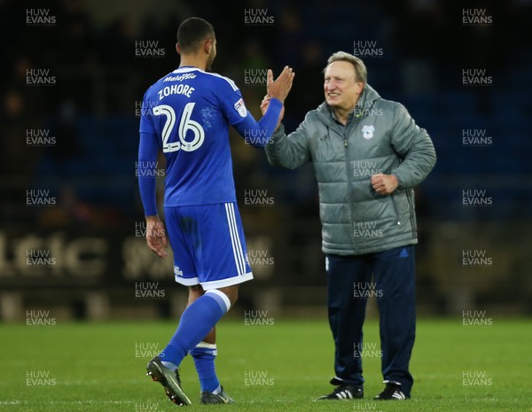 020117 - Cardiff City v Aston Villa, Sky Bet Championship - Cardiff City manager Neil Warnock celebrates with Kenneth Zohore of Cardiff City at the end of the match by Gareth Everett