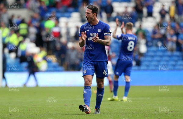 120817 - Cardiff City v Aston Villa - SkyBet Championship - Sean Morrison of Cardiff City thanks the fans at full time
