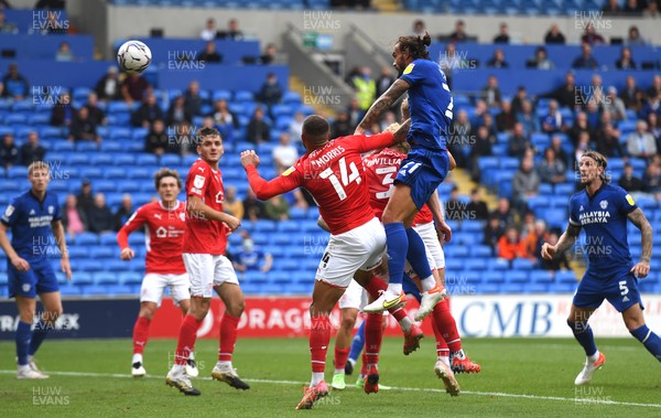 070821 - Cardiff City v Barnsley - Sky Bet EFL Championship - Marlon Pack of Cardiff City heads a shot at goal