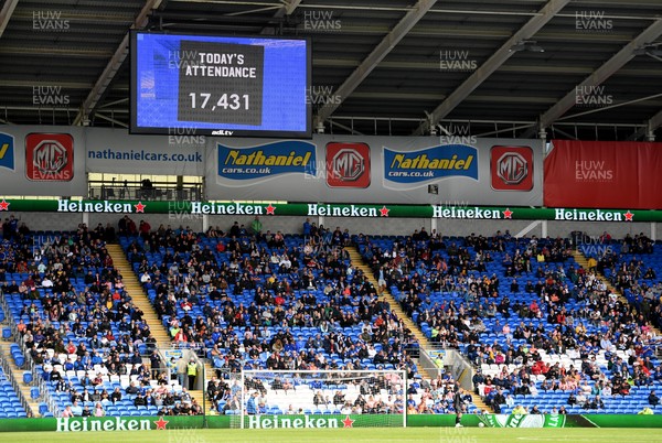 070821 - Cardiff City v Barnsley - Sky Bet EFL Championship - The attendance is shown on the big screen at Cardiff City Stadium