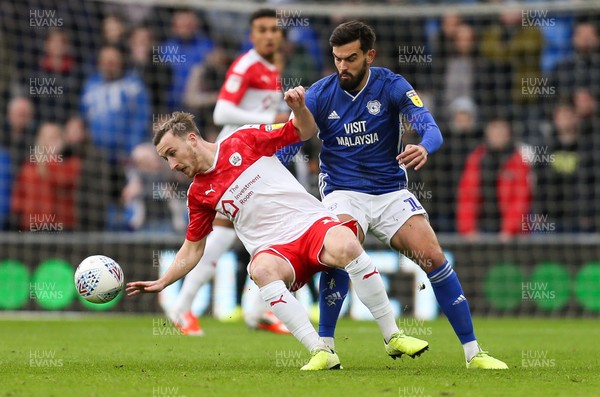 071219 - Cardiff City v Barnsley, Sky Bet Championship - Marlon Pack of Cardiff City and Mike-Steven Bahre of Barnsley compete for the ball