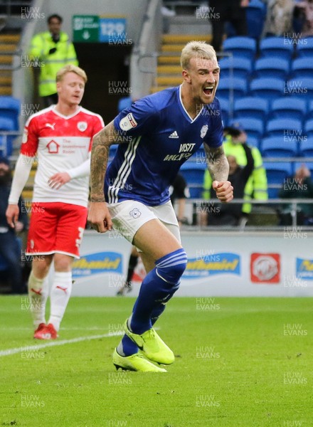 071219 - Cardiff City v Barnsley, Sky Bet Championship - Aden Flint of Cardiff City wheels away to celebrate after he scores goal