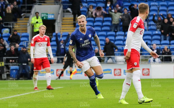 071219 - Cardiff City v Barnsley, Sky Bet Championship - Aden Flint of Cardiff City wheels away to celebrate after he scores goal