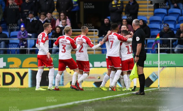 071219 - Cardiff City v Barnsley, Sky Bet Championship - Barnsley players celebrate with Conor Chaplin of Barnsley after he scores their first goal