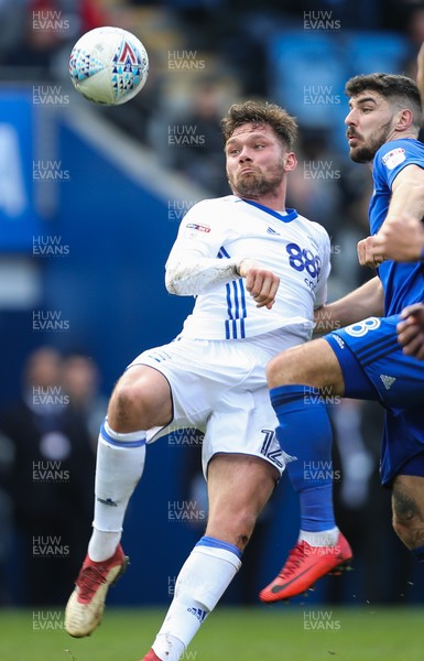 100318 - Cardiff City v Birmingham City, Sky Bet Championship - Callum Paterson of Cardiff City competes with Harlee Dean of Birmingham City
