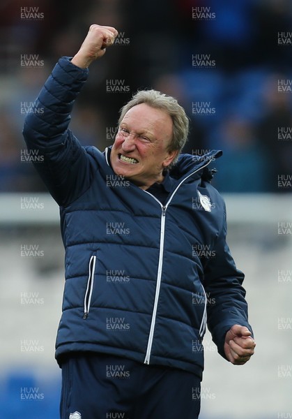 100318 - Cardiff City v Birmingham City, Sky Bet Championship - Cardiff City manager Neil Warnock celebrates at the end of the match