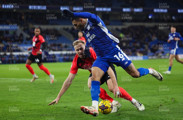 131223 - Cardiff City v Birmingham City, EFL Sky Bet Championship - Karlan Grant of Cardiff City is challenged by Marc Roberts of Birmingham City