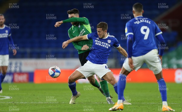 161220 - Cardiff City v Birmingham City, Sky Bet Championship - Will Vaulks of Cardiff City and Jon Toral of Birmingham City compete for the ball