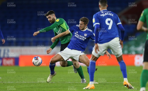 161220 - Cardiff City v Birmingham City, Sky Bet Championship - Will Vaulks of Cardiff City and Jon Toral of Birmingham City compete for the ball
