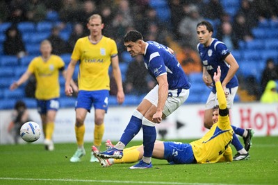 241026 - Cardiff City v Birmingham City - Sky Bet Championship - Yousef Salech of Cardiff City scores the first goal of the game
