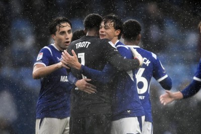 241026 - Cardiff City v Birmingham City - Sky Bet Championship - Perry NG of Cardiff City and Nathan Trott at full time