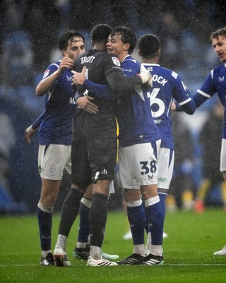 241026 - Cardiff City v Birmingham City - Sky Bet Championship - Perry NG of Cardiff City and Nathan Trott at full time